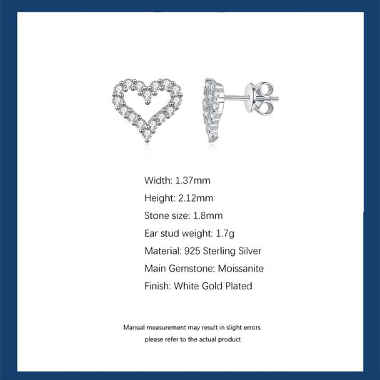 S925 Silver Moissanite Heart Earrings