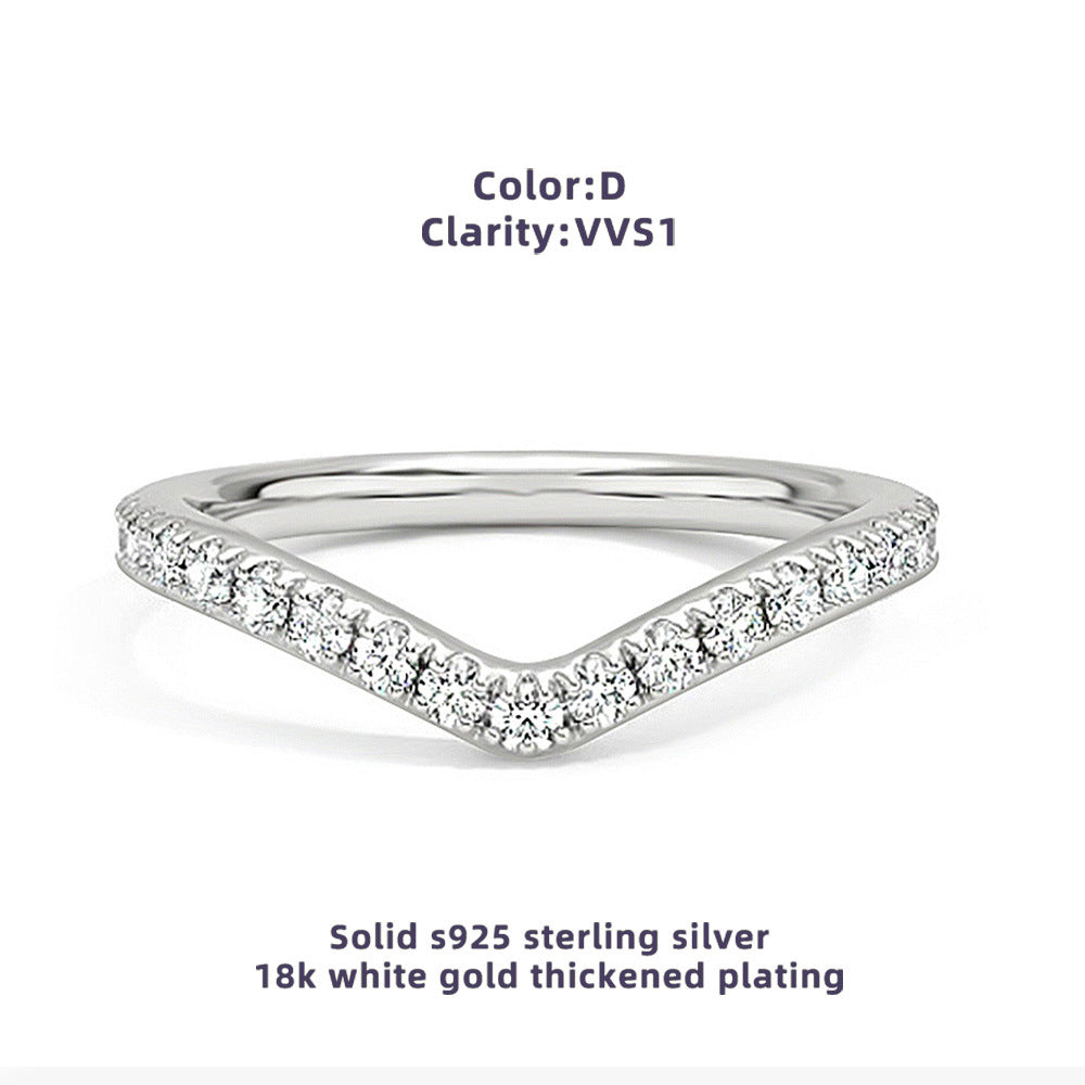 S925 Silver Moissanite V-Shaped Ring