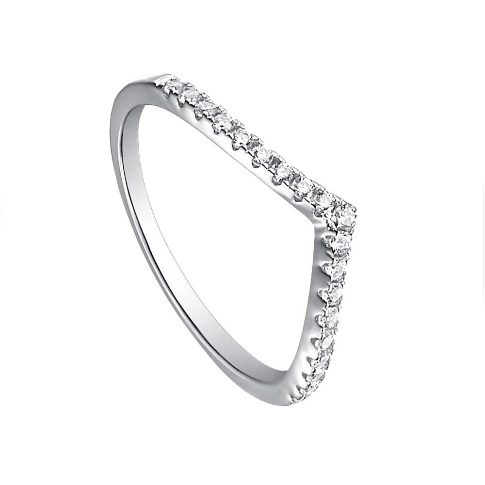 S925 Silver Moissanite V-Shaped Ring