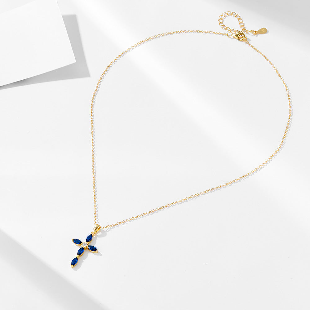 S925 Silver Blue Cross Necklace