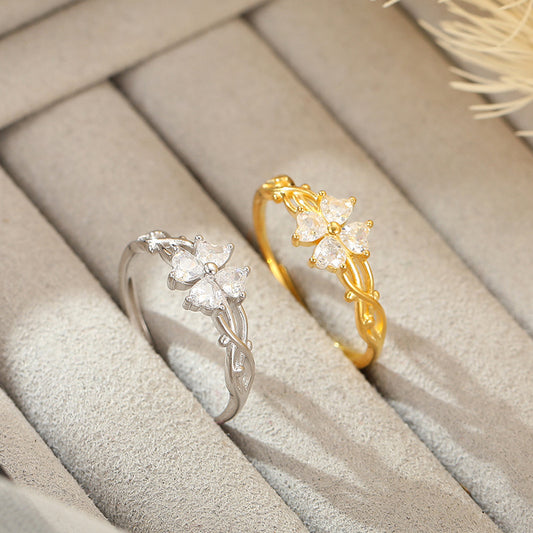 S925 Silver Four Hearts Ring