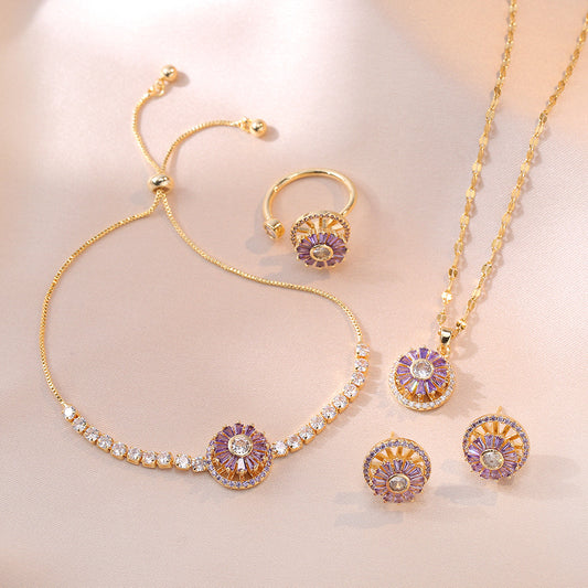 Spinning Flower Copper Zirconia Jewelry Set