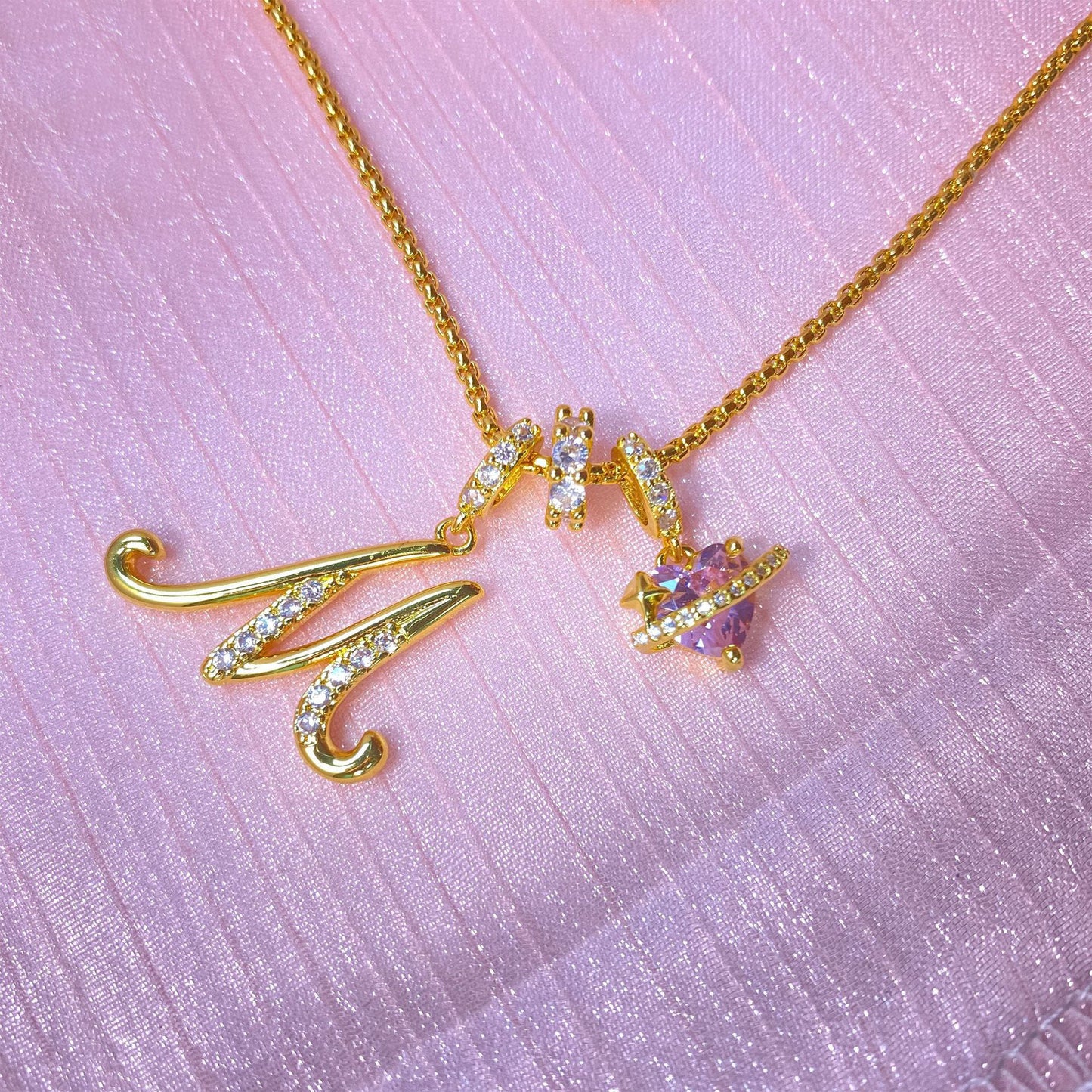 Letter&Heart Zirconia Necklace
