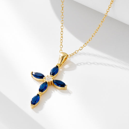 S925 Silver Blue Cross Necklace