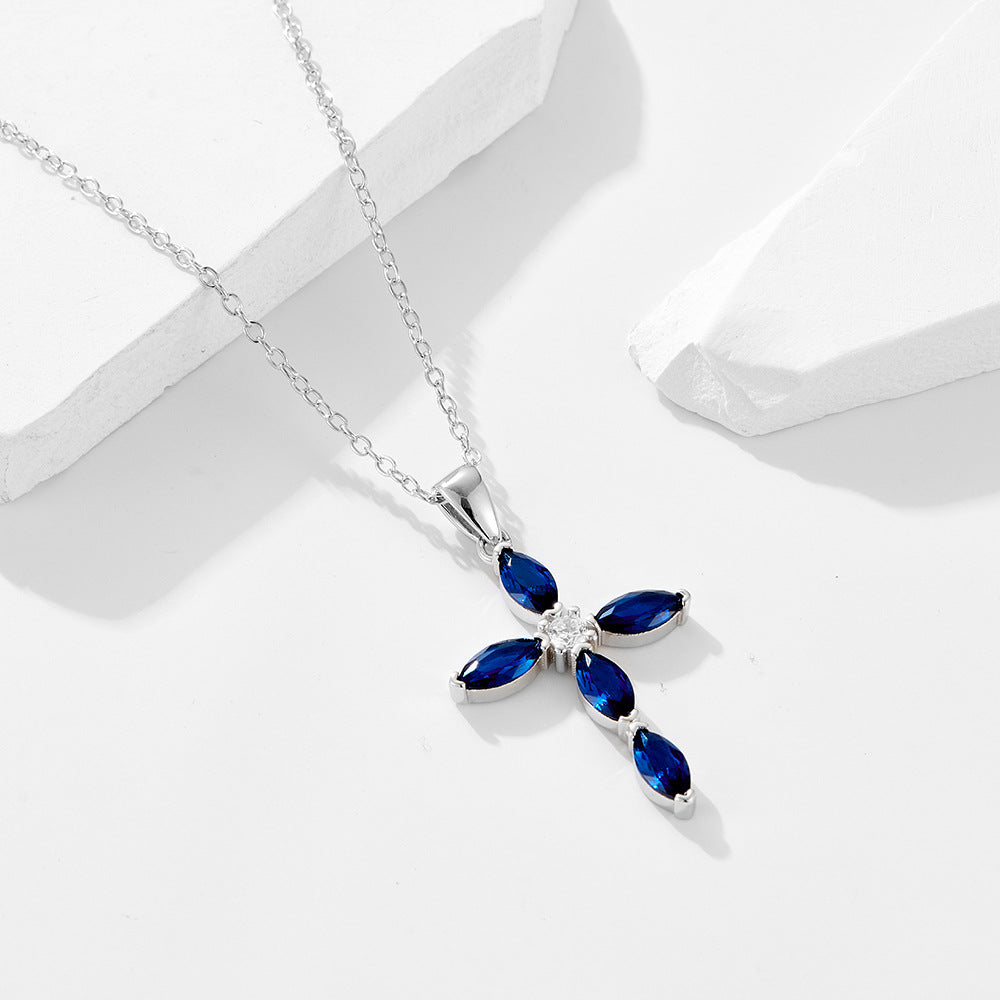 S925 Silver Blue Cross Necklace