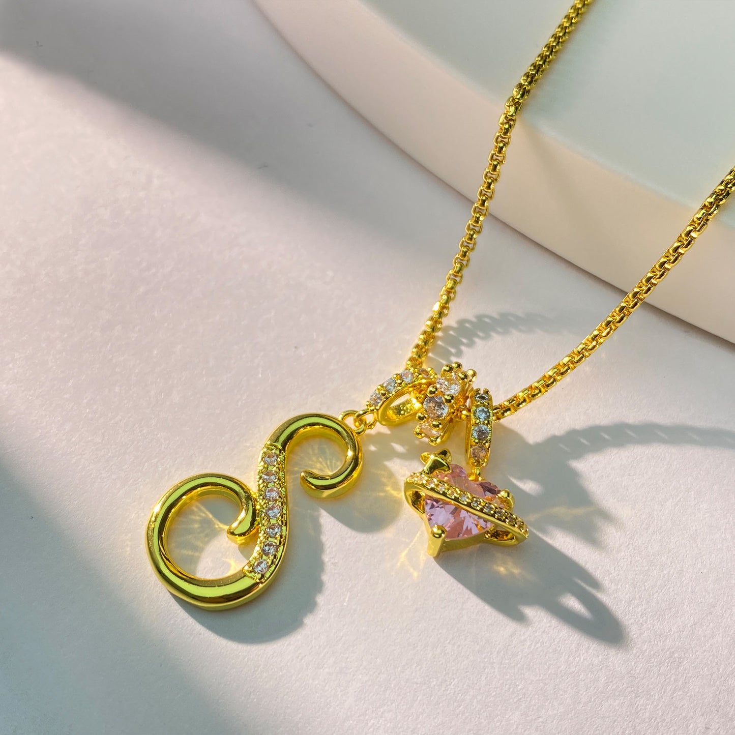 Letter&Heart Zirconia Necklace