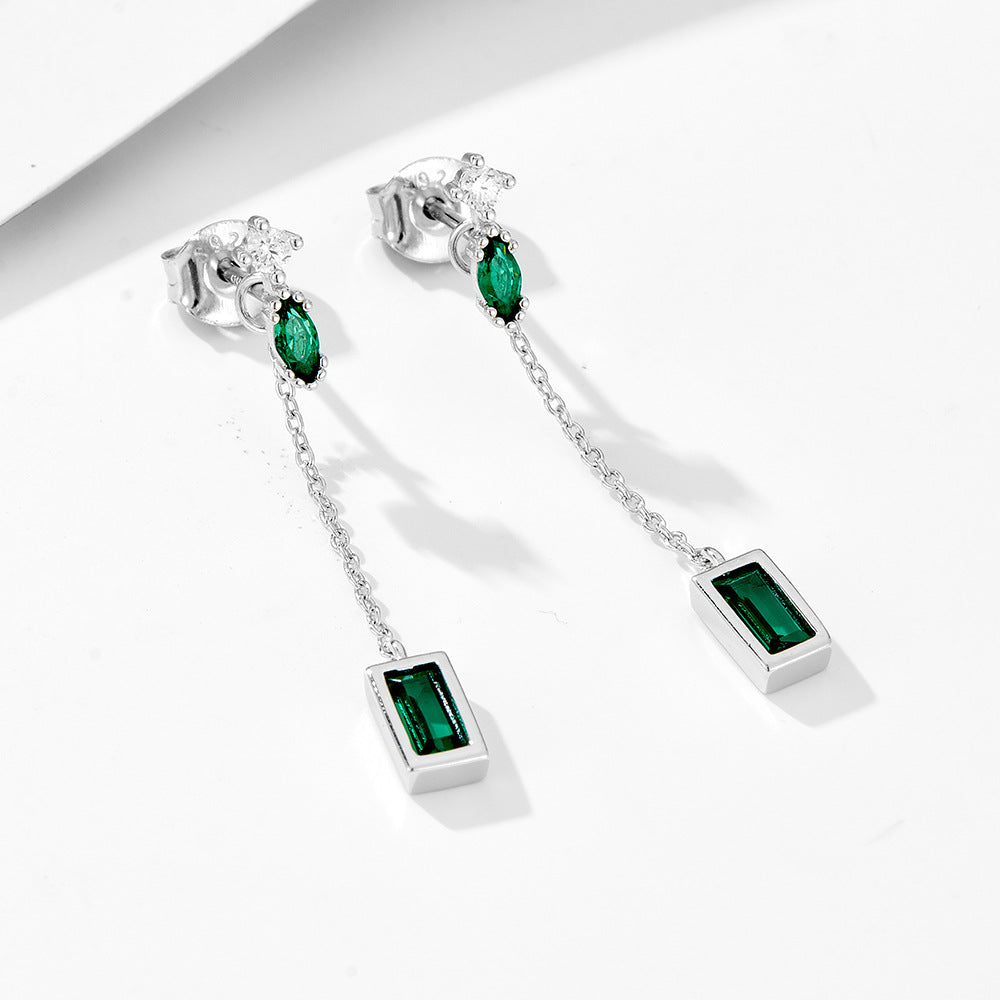 S925 Silver Green Zirconia Tassel Earrings