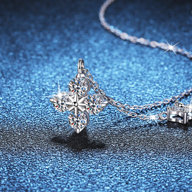 S925 Silver Moissanite Flower Necklace