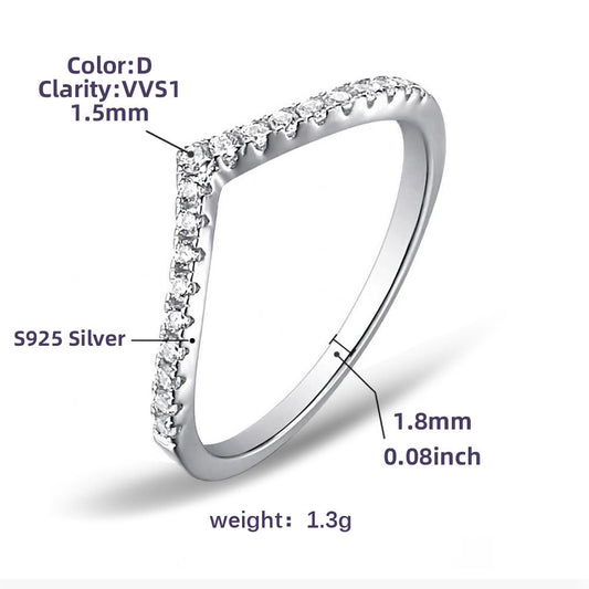 S925 Silver Moissanite V-Shaped Ring