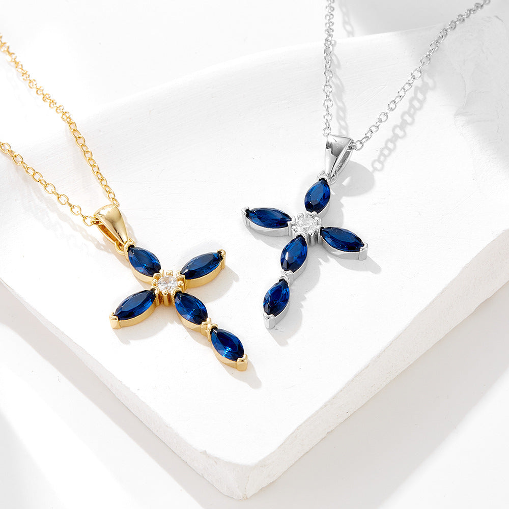 S925 Silver Blue Cross Necklace