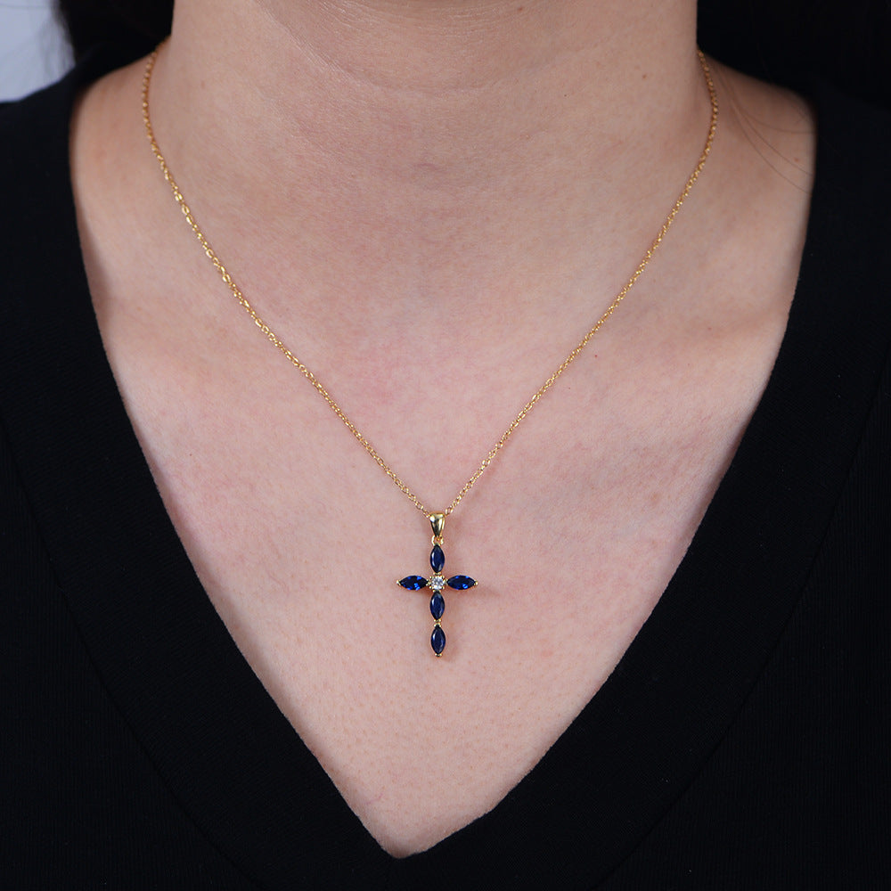 S925 Silver Blue Cross Necklace
