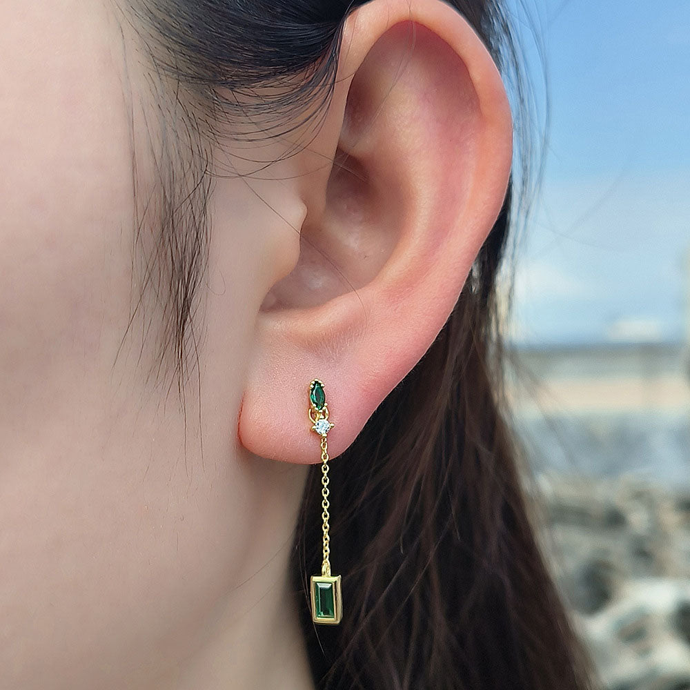 S925 Silver Green Zirconia Tassel Earrings