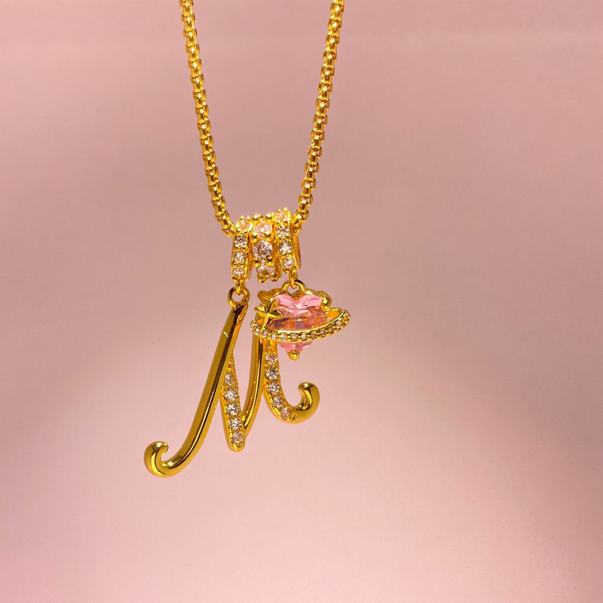 Letter&Heart Zirconia Necklace