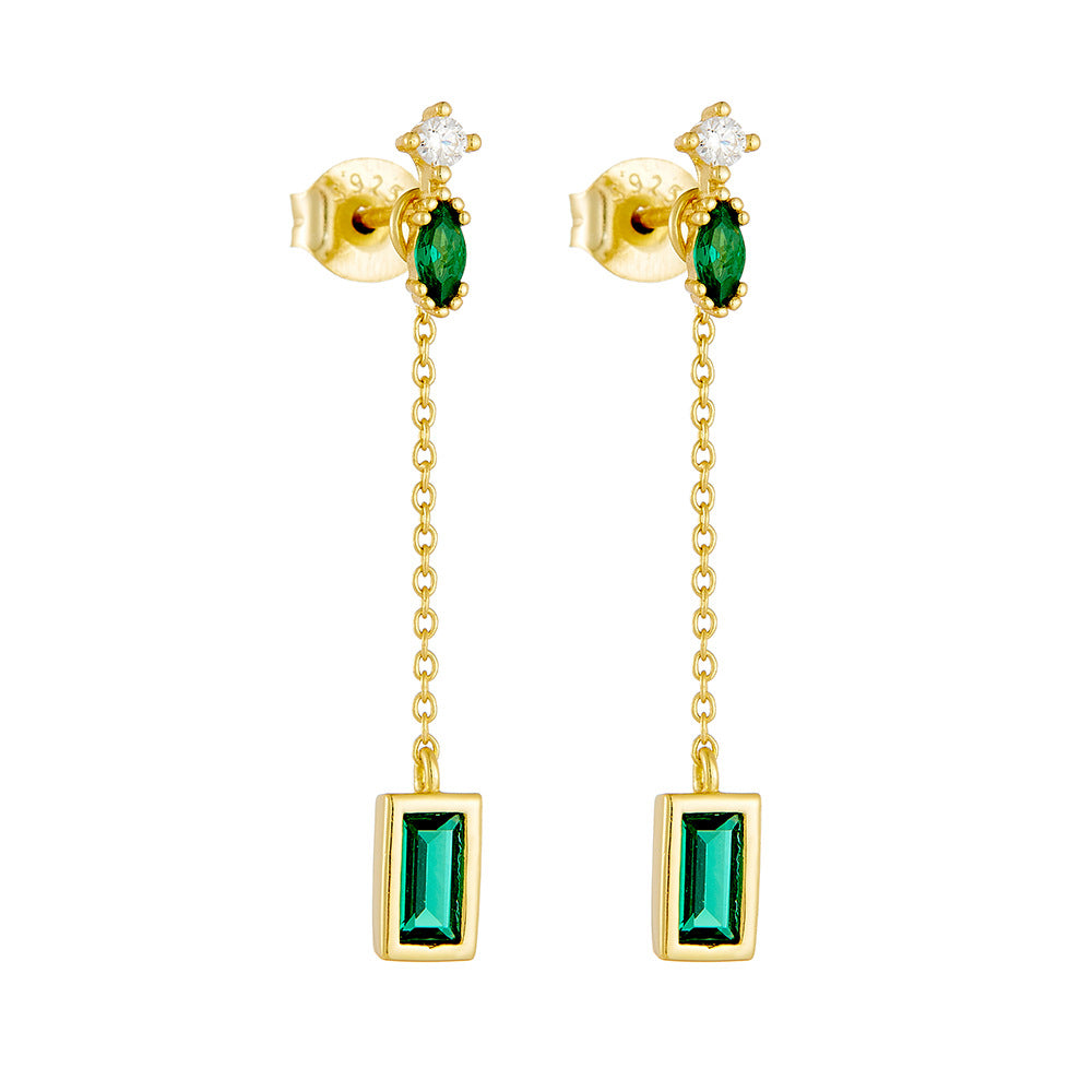 S925 Silver Green Zirconia Tassel Earrings