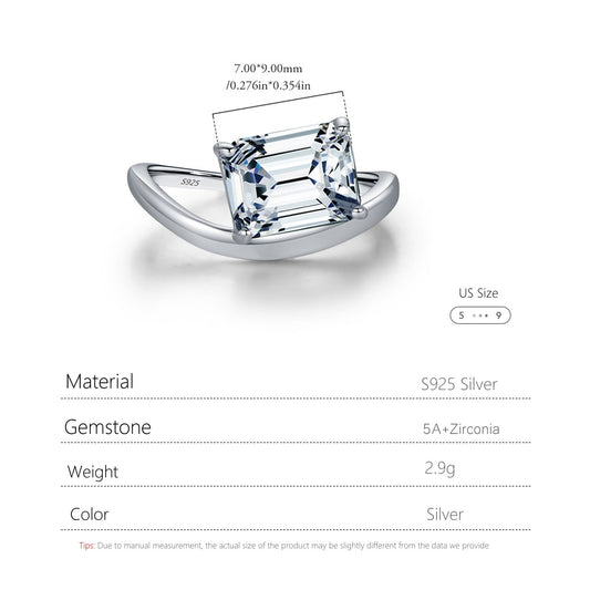 S925 Silver Square Zirconia Ring