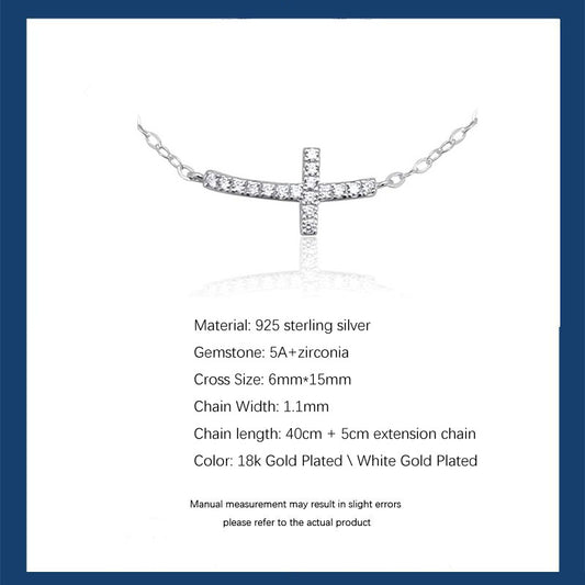 S925 Silver Horizontal Cross Necklace