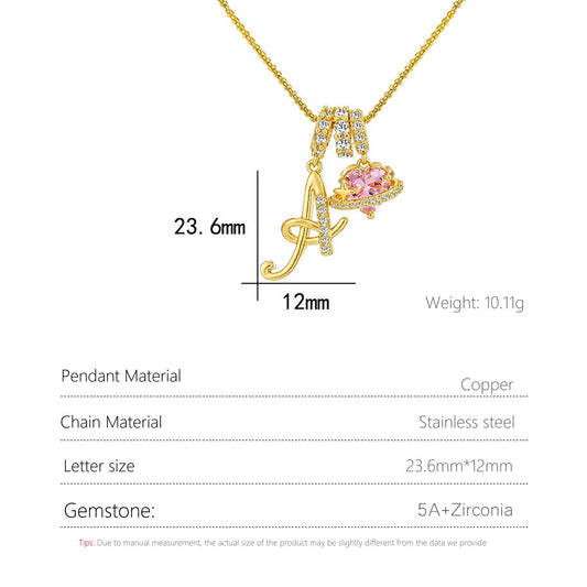 Letter&Heart Copper Zirconia Necklace