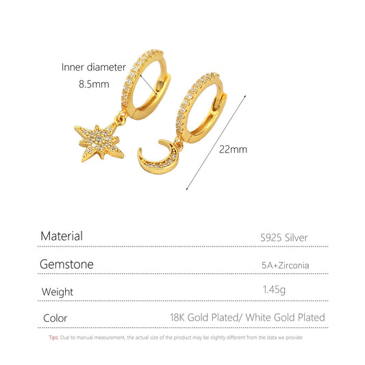 S925 Silver Star&Moon Earrings