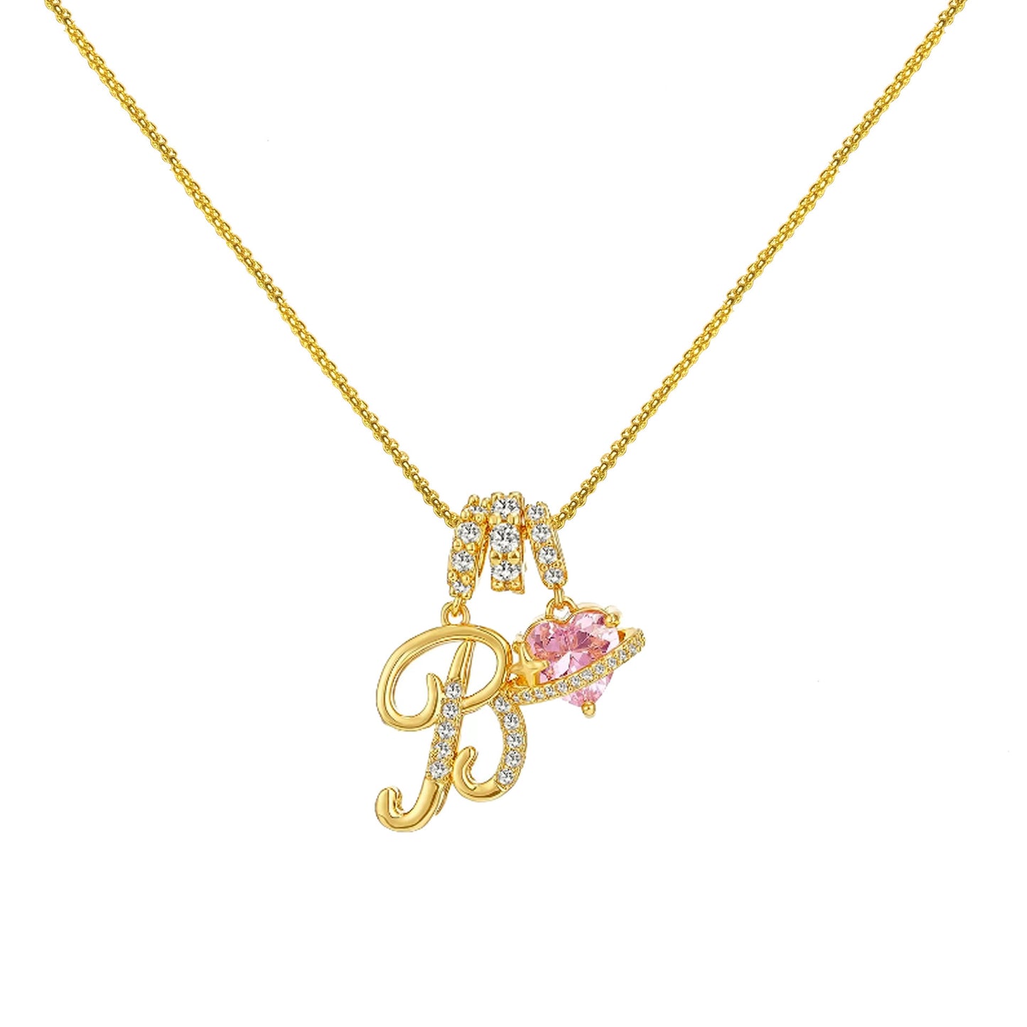 Letter&Heart Zirconia Necklace