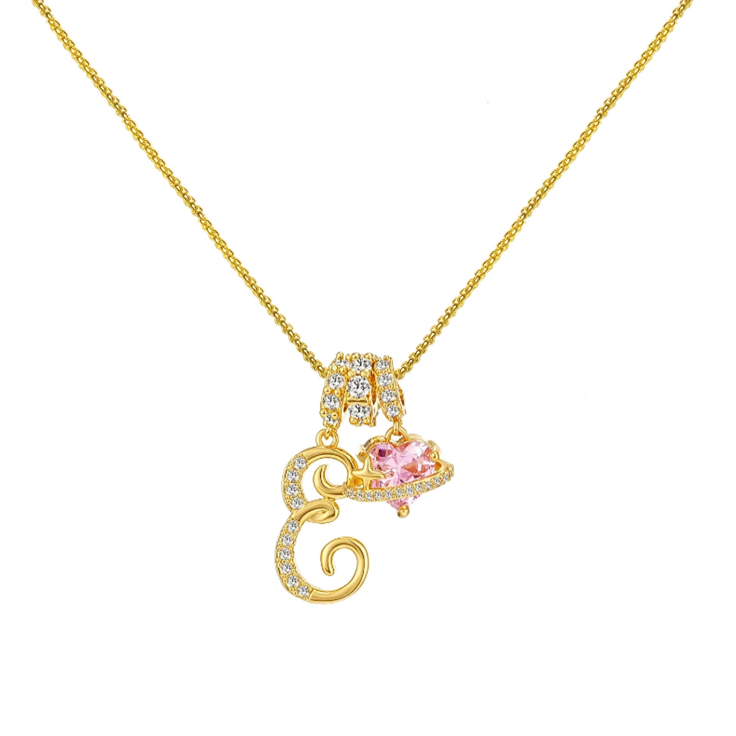 Letter&Heart Zirconia Necklace