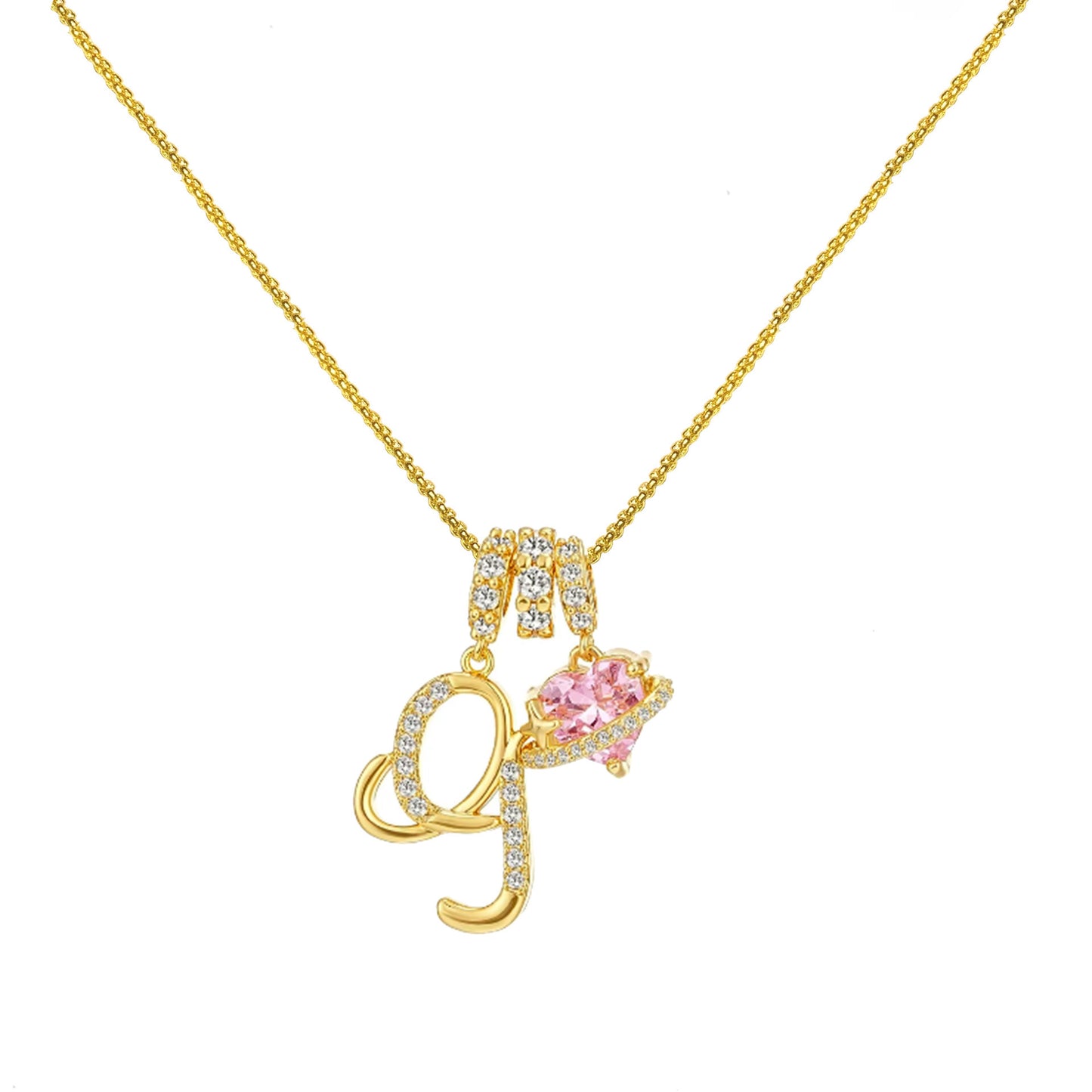 Letter&Heart Zirconia Necklace