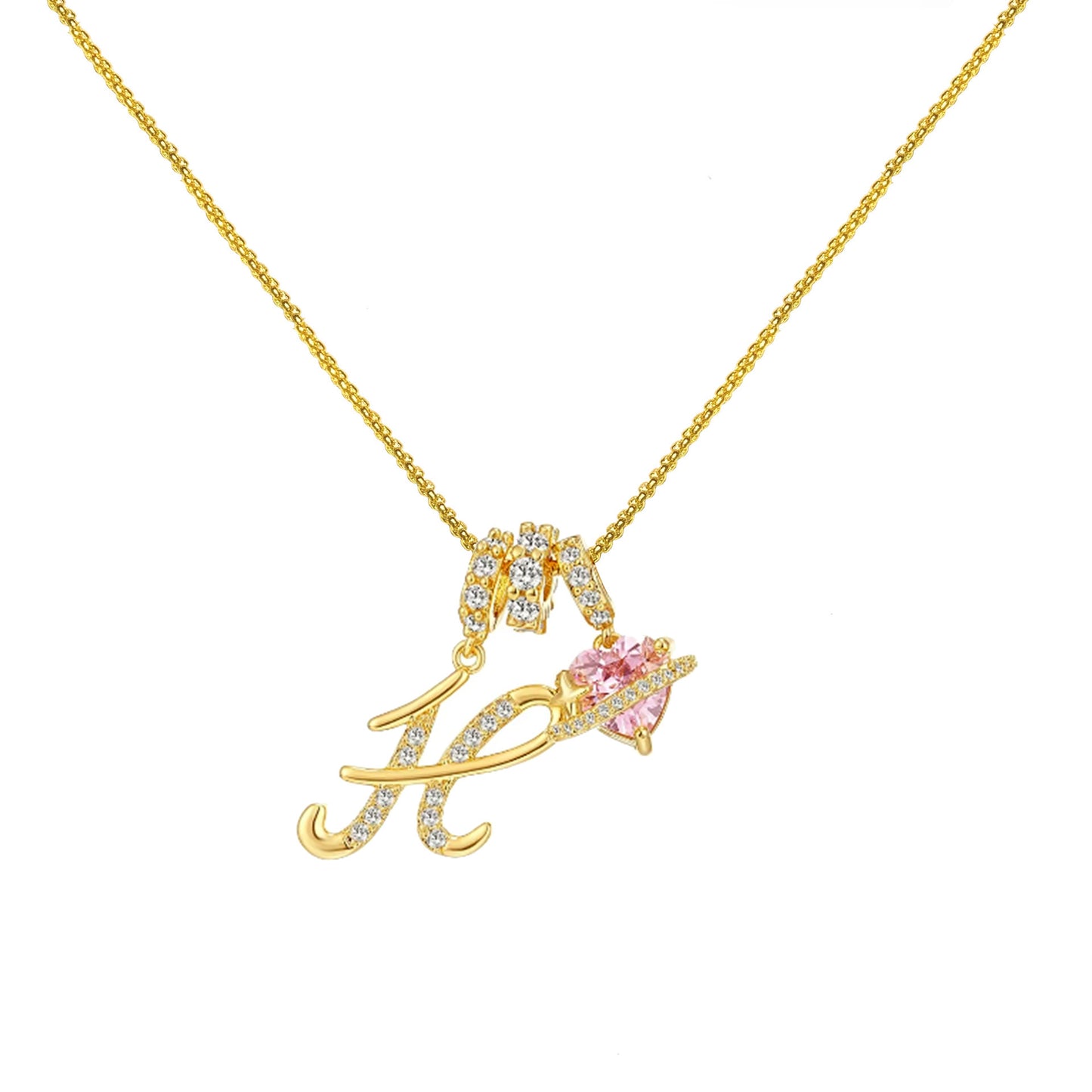 Letter&Heart Zirconia Necklace
