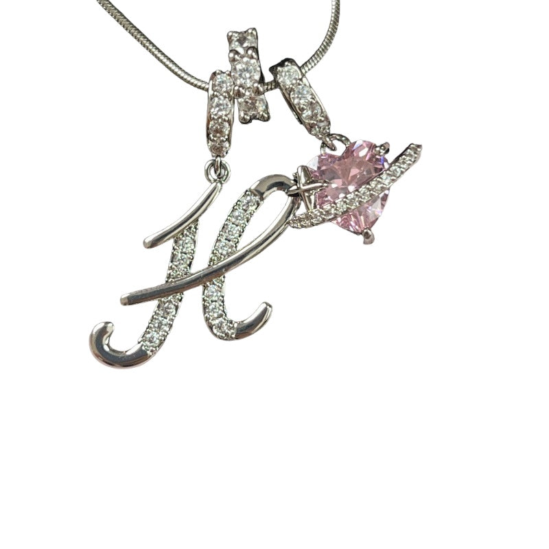 Letter&Heart Zirconia Necklace