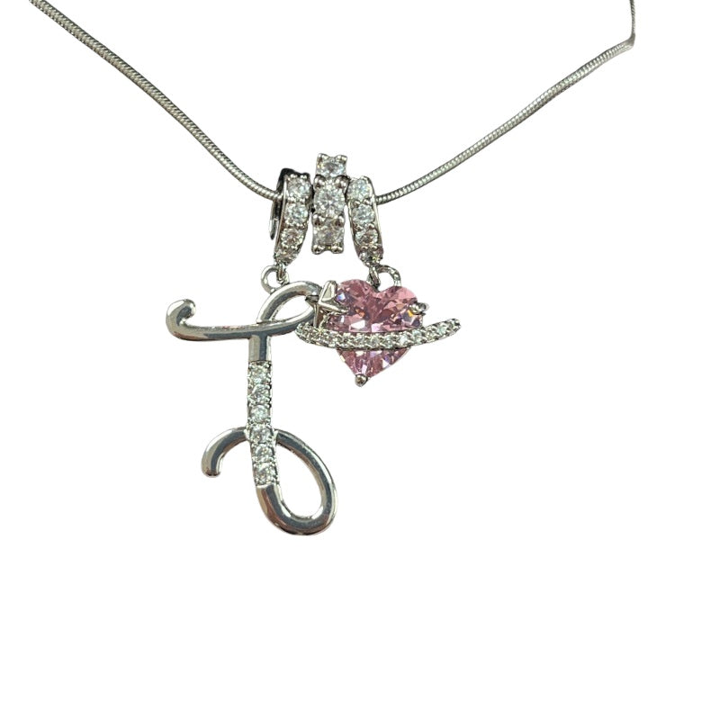 Letter&Heart Zirconia Necklace