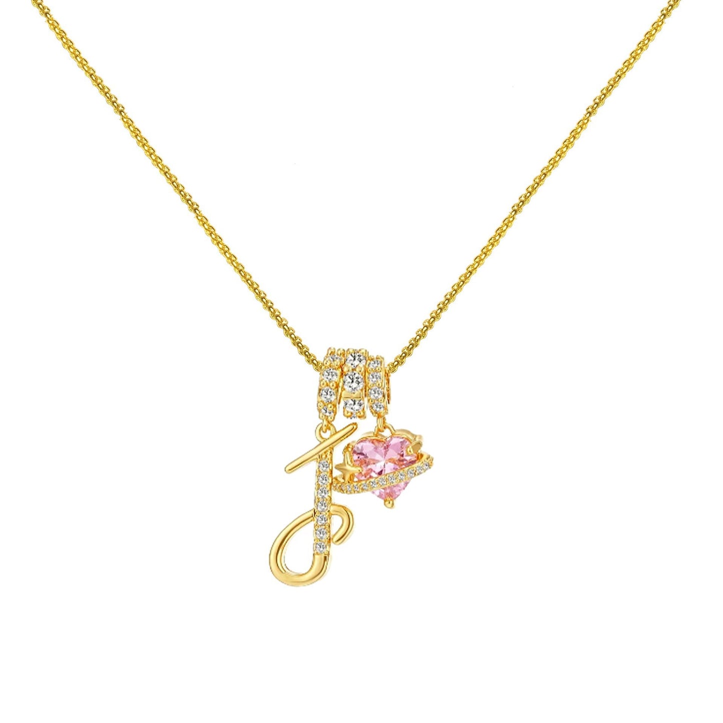 Letter&Heart Zirconia Necklace