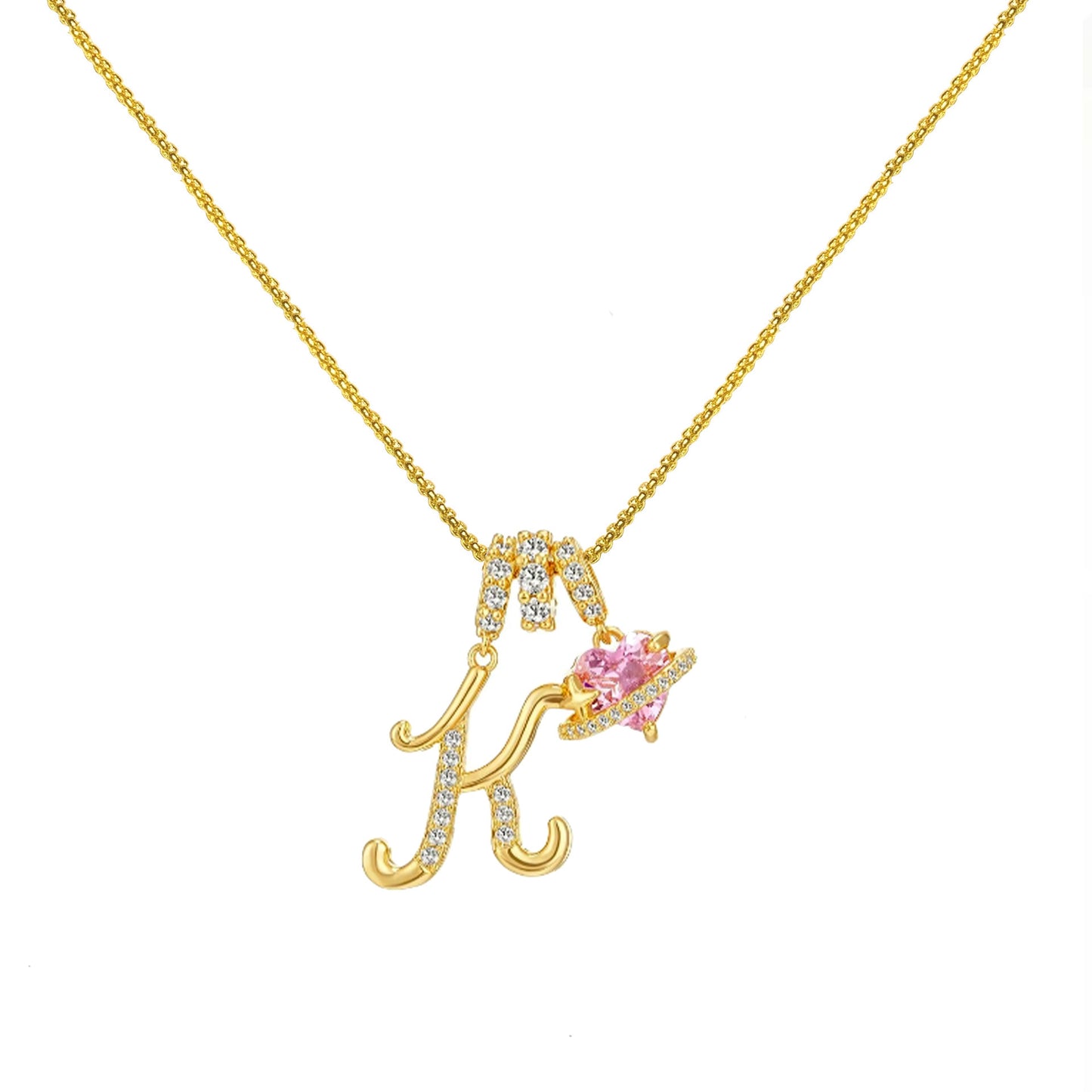 Letter&Heart Zirconia Necklace