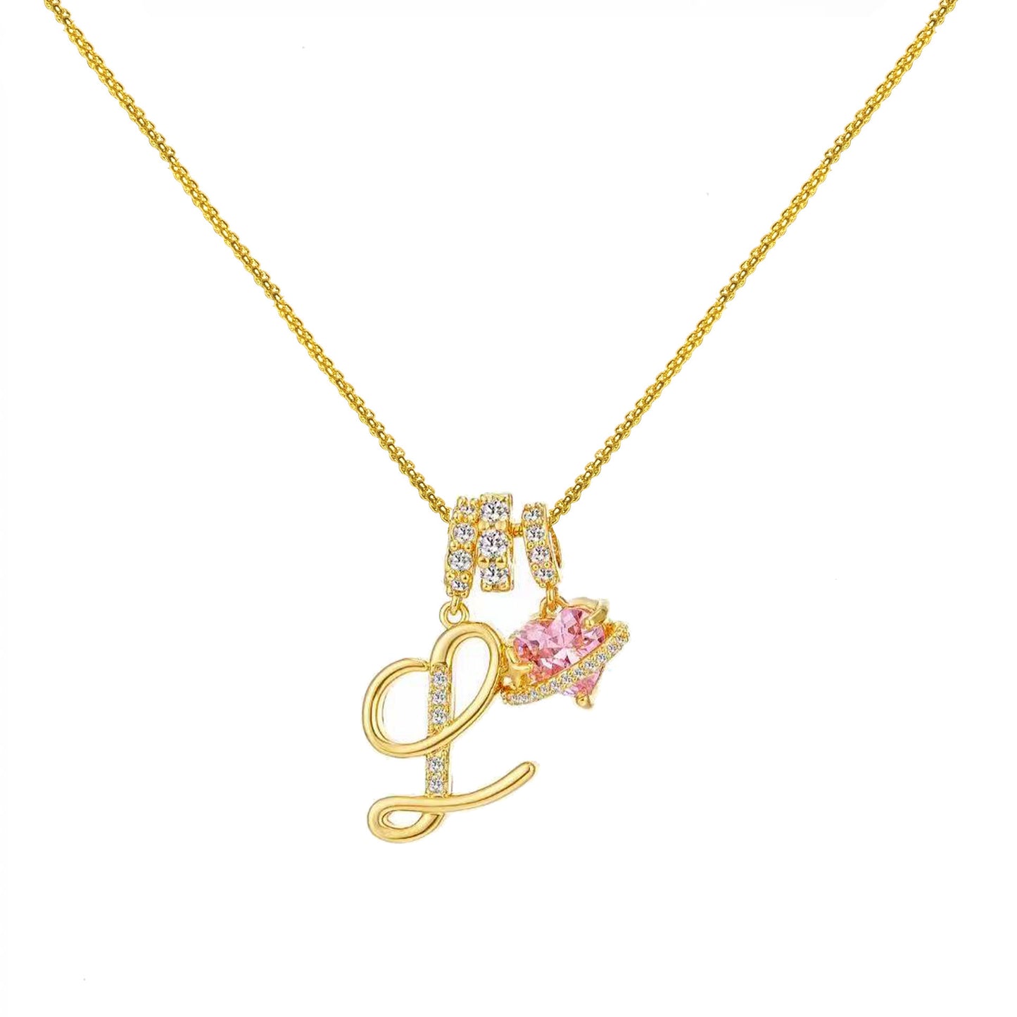 Letter&Heart Zirconia Necklace