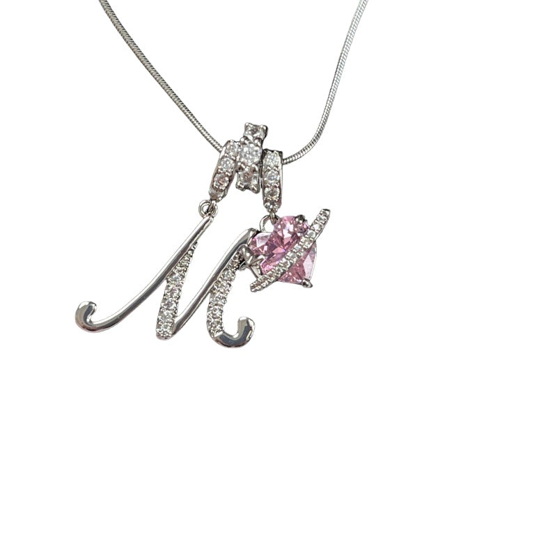 Letter&Heart Zirconia Necklace