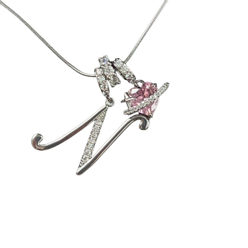 Letter&Heart Zirconia Necklace