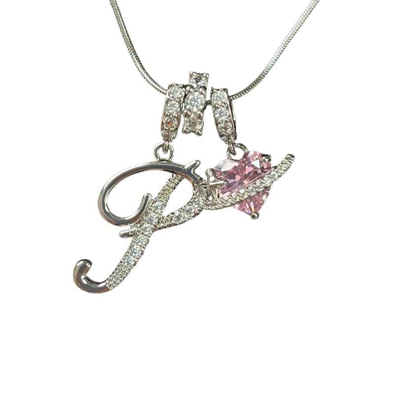 Letter&Heart Zirconia Necklace