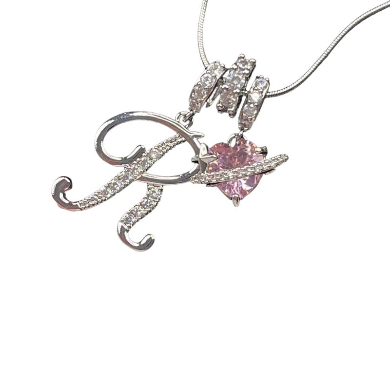 Letter&Heart Zirconia Necklace