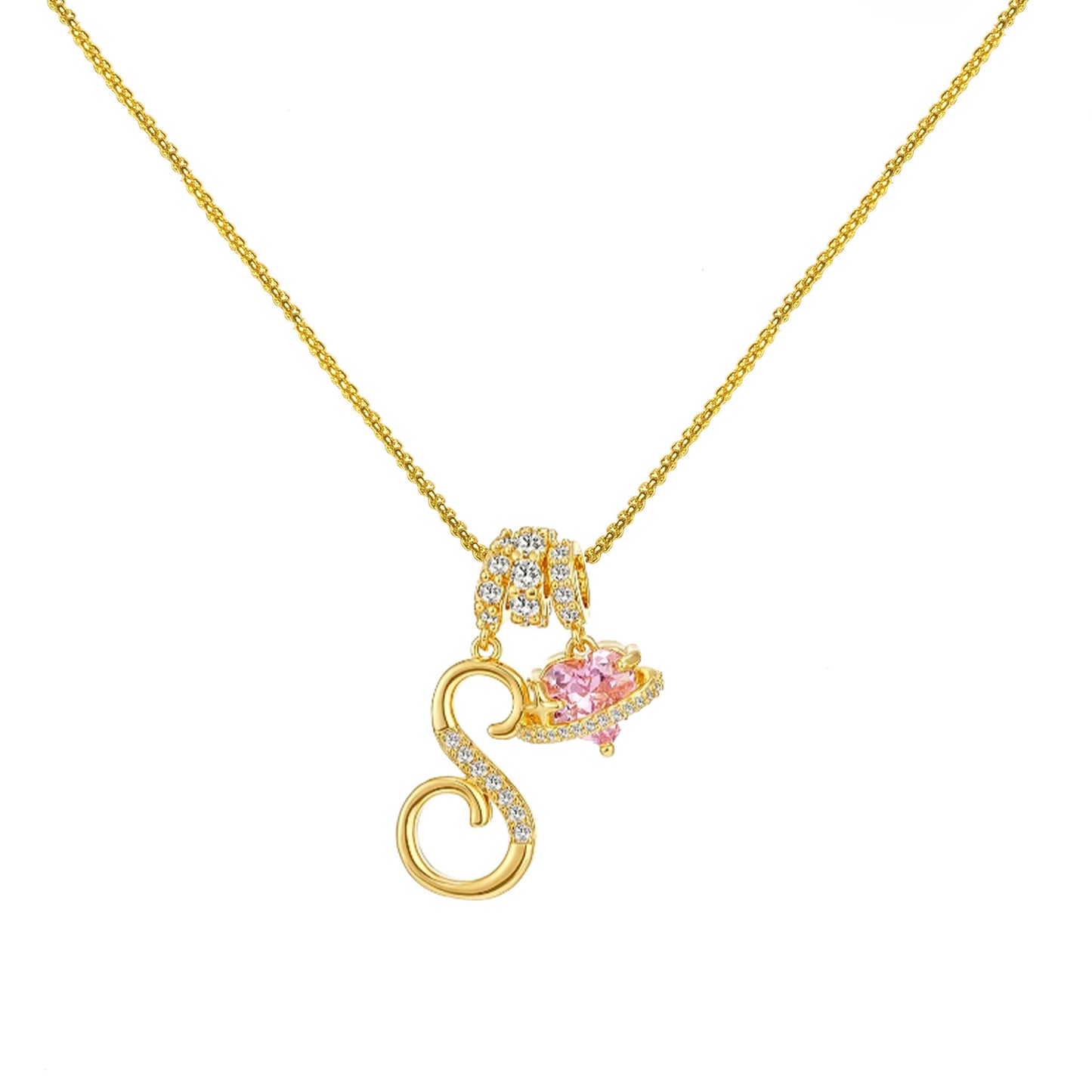 Letter&Heart Zirconia Necklace