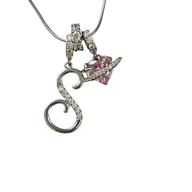 Letter&Heart Zirconia Necklace