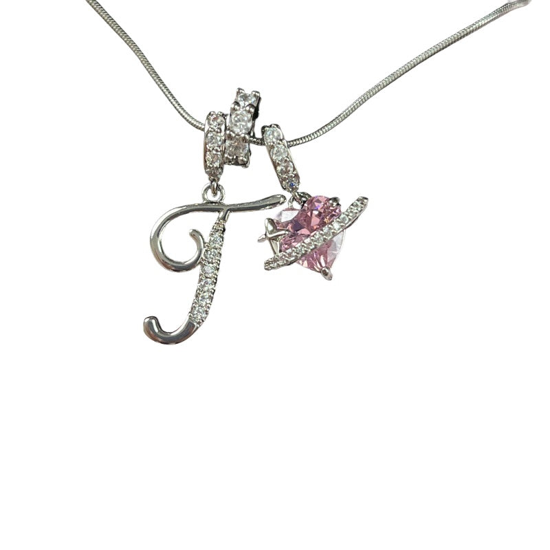 Letter&Heart Zirconia Necklace