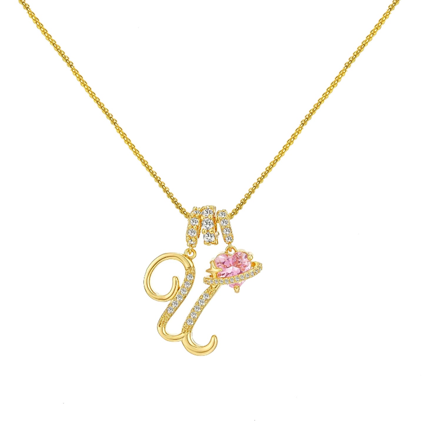 Letter&Heart Zirconia Necklace