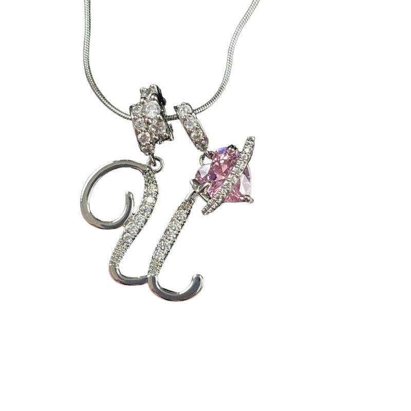 Letter&Heart Zirconia Necklace