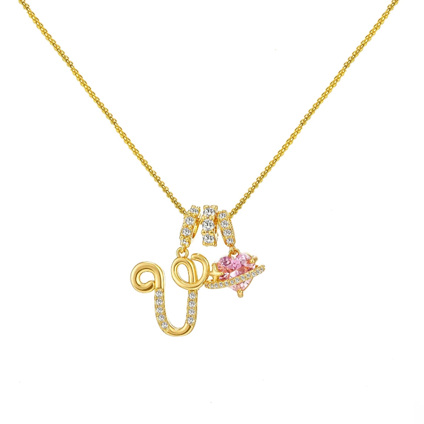 Letter&Heart Zirconia Necklace