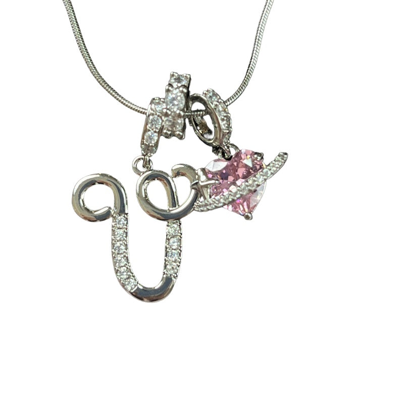 Letter&Heart Zirconia Necklace