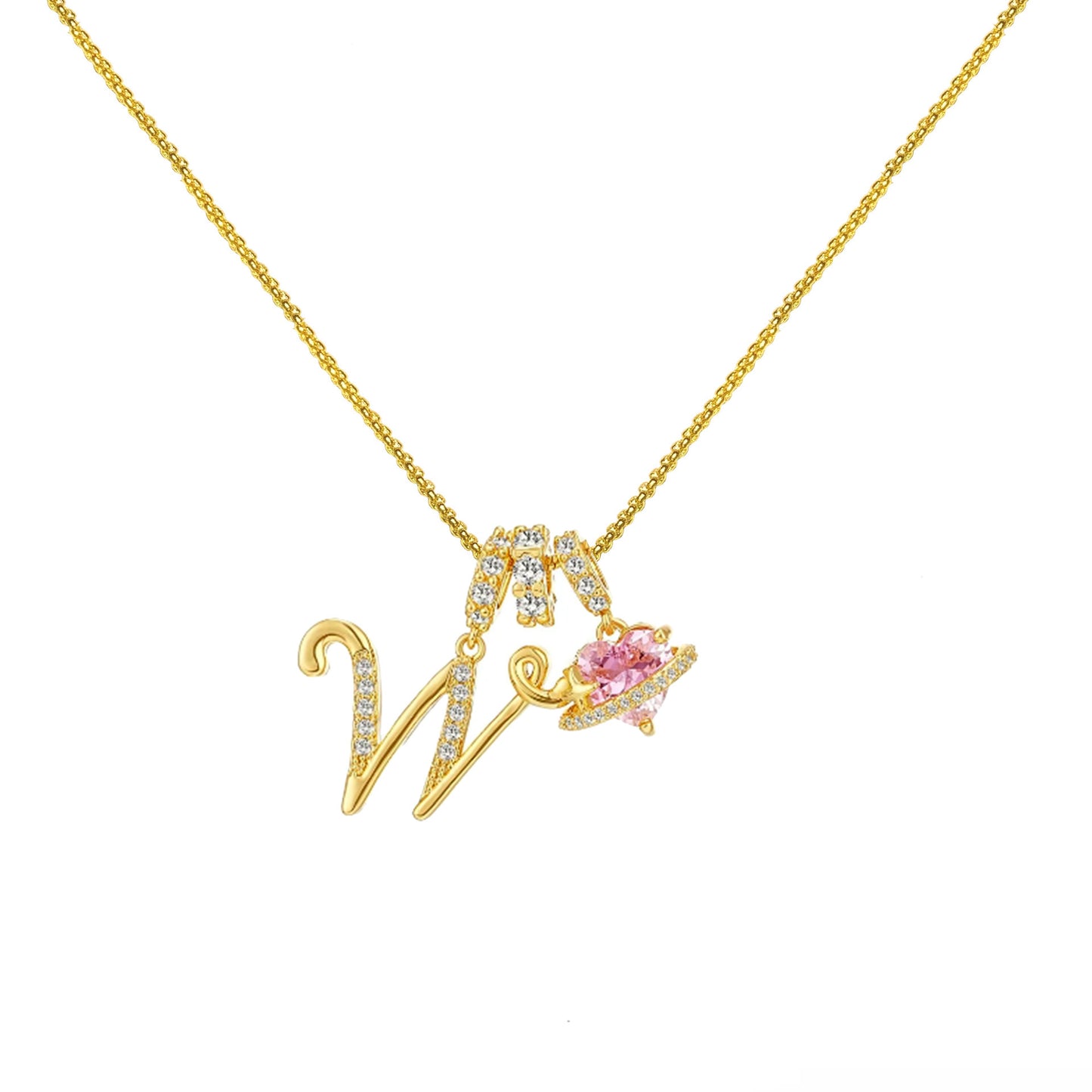 Letter&Heart Zirconia Necklace