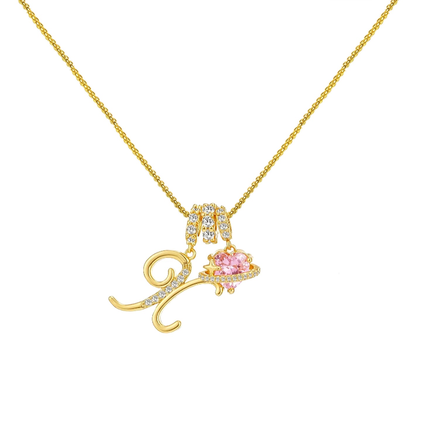 Letter&Heart Zirconia Necklace