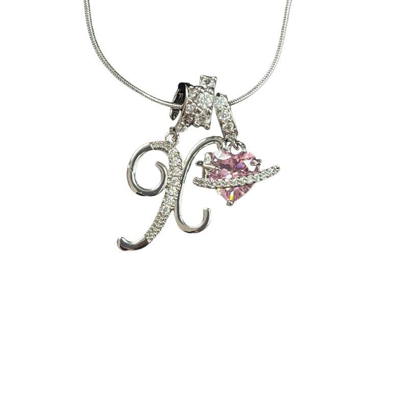 Letter&Heart Zirconia Necklace