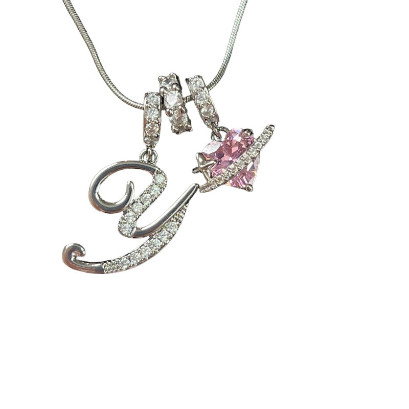 Letter&Heart Zirconia Necklace
