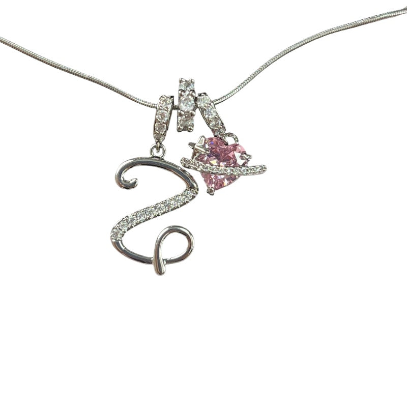 Letter&Heart Zirconia Necklace