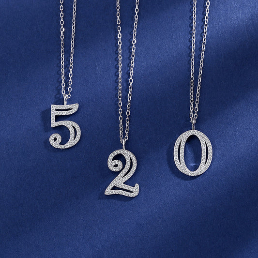 S925 Sliver Zirconia Number Necklace