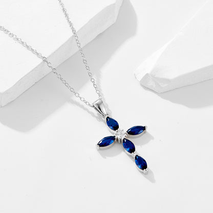 S925 Silver Blue Cross Necklace