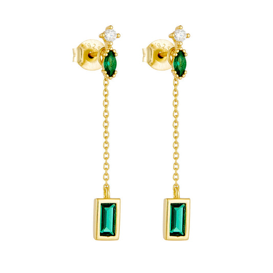 S925 Silver Green Zirconia Tassel Earrings